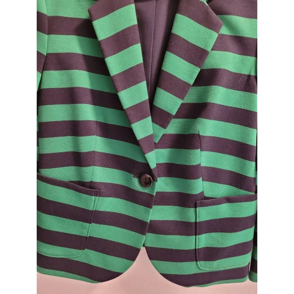 Outback Red The Limited Women Green & Navy Blue Stripe Lined Blazer Jacket Small - Picture 2 of 12